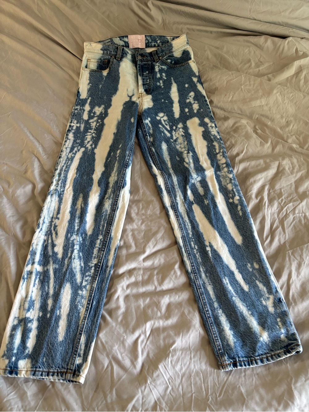 REVICE Blue and White Flare Wide-Leg Jeans